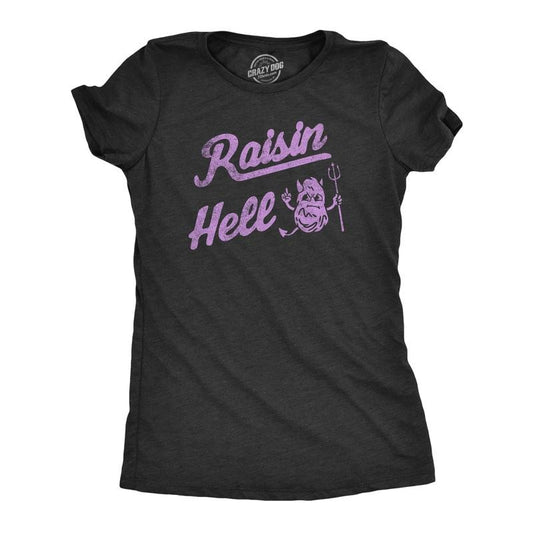 Womens Raisin Hell T Shirt Funny Evil Devil Fruit Joke Tee For Ladies Funny Womens T Shirts Cute Slimming Top Comfortable Soft Womenswear Sarcastic Tops for Women Funny Food Top Women's Novelty Tees Black -