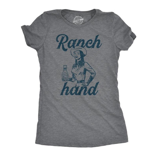 Womens Ranch Hand T Shirt Funny Farm Rancher Dressing Joke Tee For Ladies Funny Womens T Shirts Cute Slimming Top Comfortable Soft Womenswear Sarcastic Tops for Women Funny Food Top Women's Novelty Dark Grey