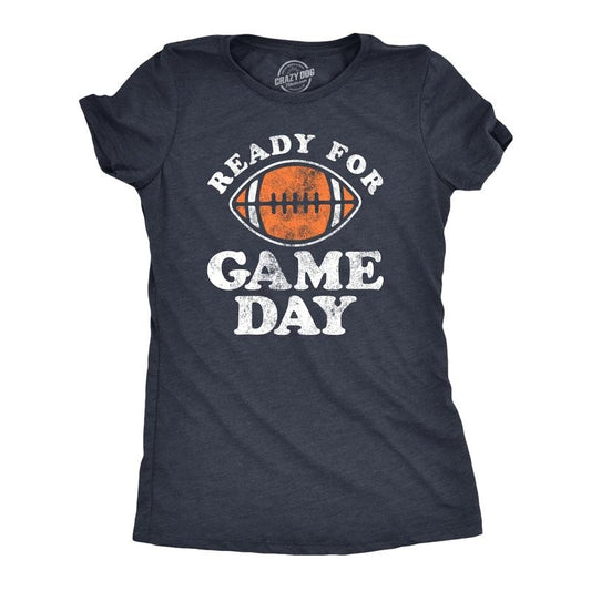Womens Ready For Game Day T Shirt Funny Football Lovers Gridiron Tee For Ladies Funny Womens T Shirts Cute Slimming Top Comfortable Soft Womenswear Funny Football Top Women's Novelty Tees Navy