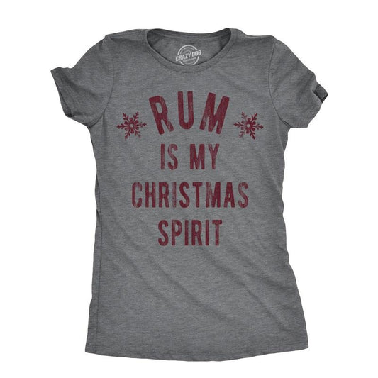 Womens Rum Is My Christmas Spirit T Shirt Funny Xmas Holiday Booze Drinking Lovers Tee For Ladies Funny Womens T Shirts Cute Slimming Top Comfortable Soft Womenswear Christmas Tops for Women Funny Dark Grey