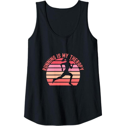 Womens Running is My Therapy Girl Runner Retro Sunset Funny Tank Top Made in USA