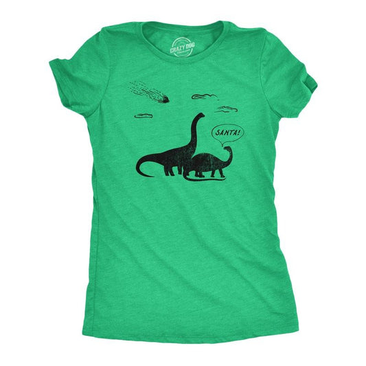Womens Santa Dinosaurs T Shirt Funny Xmas Dino Meteor Extinction Joke Tee For Ladies Funny Womens T Shirts Cute Slimming Top Comfortable Soft Womenswear Christmas Tops for Women Funny Dinosaur Top Green -