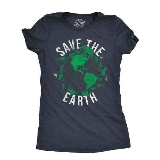 Womens Save The Earth T Shirt Funny Awesome Earth Day Mother Nature Animal Lover Tee for Ladies Funny Womens T Shirts Cute Slimming Top Comfortable Soft Womenswear Funny Environmental Top Women's Navy -