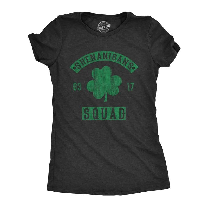 Womens Shenanigans Squad T Shirt Funny St Patricks Day Clover Graphic Saint Paddy Tee Funny Womens T Shirts Cute Slimming Top Comfortable Soft Womenswear Saint Patrick's Day Tops for Women Funny Black -
