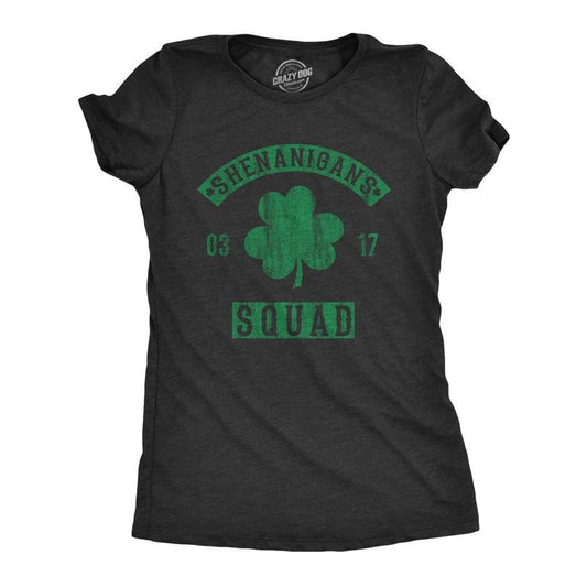 Womens Shenanigans Squad T Shirt Funny St Patricks Day Clover Graphic Saint Paddy Tee Funny Womens T Shirts Cute Slimming Top Comfortable Soft Womenswear Saint Patrick's Day Tops for Women Funny Black -