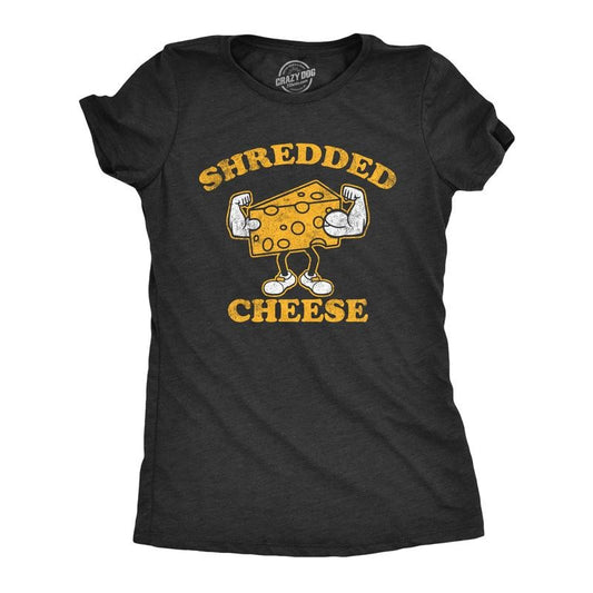 Womens Shredded Cheese T Shirt Funny Cheesy Buff Workout Joke Tee for Ladies Funny Womens T Shirts Cute Slimming Top Comfortable Soft Black -