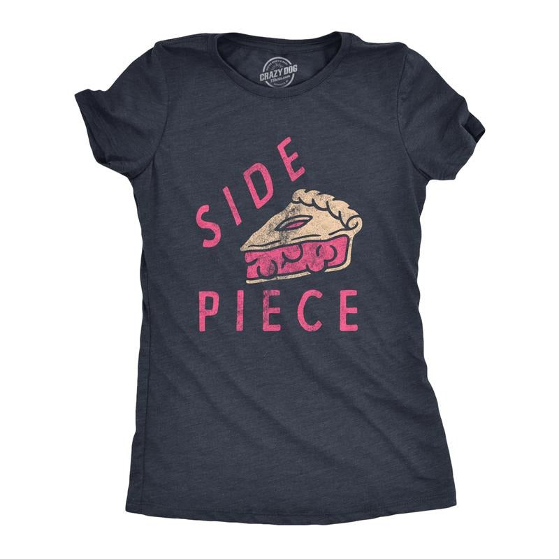 Womens Side Piece T Shirt Funny Sarcastic Pie Slice Joke Tee For Ladies Funny Womens T Shirts Cute Slimming Top Comfortable Soft Womenswear Funny Food T Shirt Women's Novelty T Shirts Navy