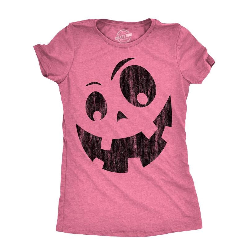 Womens Silly Jack Pumpkin T Shirt Funny Halloween Jack O Lantern Goofy Smile Tee For Ladies Funny Womens T Shirts Cute Slimming Top Comfortable Soft Womenswear Halloween Tops for Women Women's Novelty Pink - XL