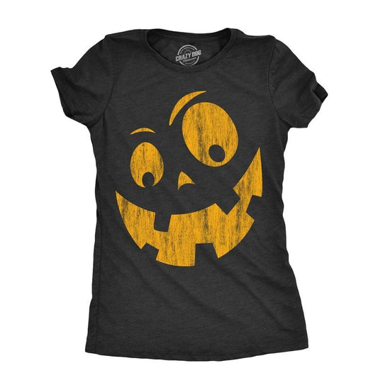 Womens Silly Jack Pumpkin T Shirt Funny Halloween Jack O Lantern Goofy Smile Tee For Ladies Funny Womens T Shirts Cute Slimming Top Comfortable Soft Womenswear Halloween Tops for Women Women's Novelty Black - M