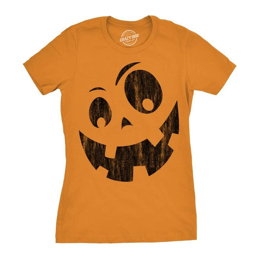 Womens Silly Jack Pumpkin T Shirt Funny Halloween Jack O Lantern Goofy Smile Tee For Ladies Funny Womens T Shirts Cute Slimming Top Comfortable Soft Womenswear Halloween Tops for Women Women's Novelty Orange - S