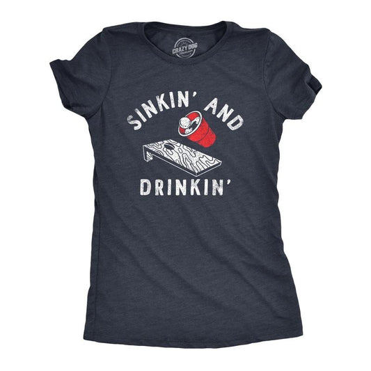 Womens Sinkin and Drinkin T Shirt Funny Beer Pong Corn Hole Partying Tee for Ladies Funny Womens T Shirts Cute Slimming Top Comfortable Soft Womenswear Funny Drinking Top Women's Novelty Tees Navy -