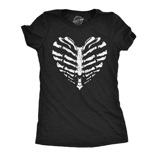 Womens Skeleton Ribcage Heart Funny T Shirt Spooky Novelty Tee for Ladies Funny Womens T Shirts Cute Slimming Top Comfortable Soft Womenswear Love Tops for Women Funny Halloween Top Women's Novelty Black -