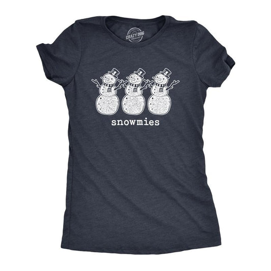 Womens Snowmies T Shirt Funny Snowmen Homies Friends Winter Season Graphic Tee Funny Womens T Shirts Cute Slimming Top Comfortable Soft Womenswear Christmas Tops for Women Women's Novelty Tees Navy