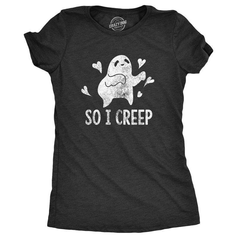 Womens So I Creep T Shirt Funny Halloween TLC Song Tee Funny Womens T Shirts Cute Slimming Top Comfortable Soft Womenswear Halloween Tops for Women Funny Music Top Women's Novelty Tees Black