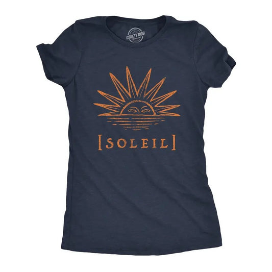 Womens Soleil T Shirt Cute Mother Sun Planet Earth Graphic Novelty Tee Funny Womens T Shirts Cute Slimming Top Comfortable Soft Womenswear Funny Camping Top Women's Novelty Tees Navy