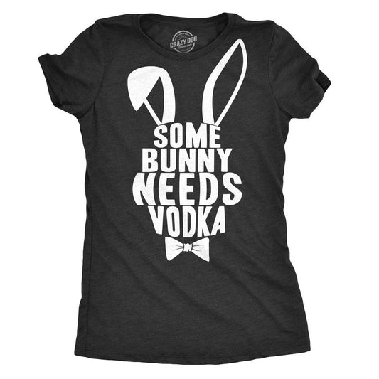 Womens Some Bunny Needs Vodka T Shirt Gift Funny Easter Drinking Tee For Guys Funny Womens T Shirts Cute Slimming Top Comfortable Soft Womenswear Easter Tops for Women Funny Drinking Top Women's Black