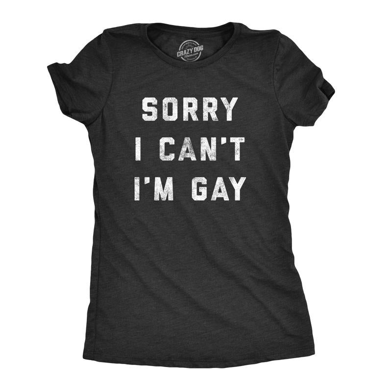Womens Sorry I Cant Im Gay T Shirt Funny LGBT Pride Tee Funny Womens T Shirts Cute Slimming Top Comfortable Soft Womenswear Pride Tops for Women Women's Novelty Tees Black
