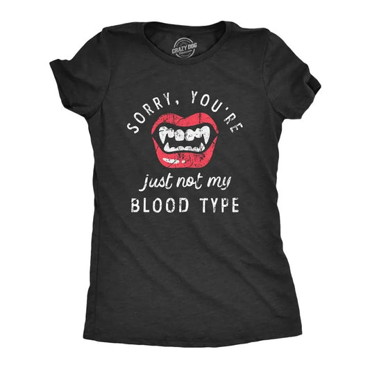 Womens Sorry Youre Just Not My Blood Type T Shirt Funny Halloween Vampire Teeth Tee For Ladies Funny Womens T Shirts Cute Slimming Top Comfortable Soft Womenswear Halloween Tops for Women Women's Black -