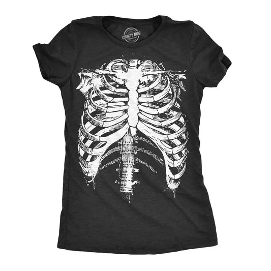 Womens Splattered Rib Cage T Shirt Cool Skeleton Halloween Costume Tee for Ladies Funny Womens T Shirts Cute Slimming Top Comfortable Soft Womenswear Halloween Tops for Women Women's Novelty Tees Black -