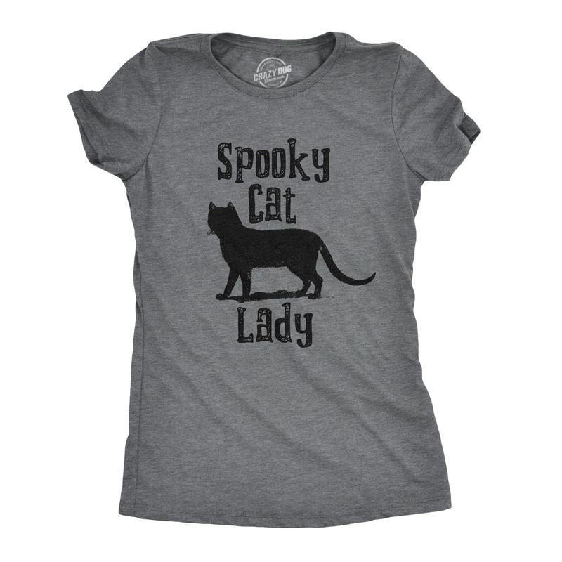 Womens Spooky Cat Lady T Shirt Funny Black Cat Halloween Tee Funny Womens T Shirts Cute Slimming Top Comfortable Soft Womenswear Halloween Tops for Women Funny Cat Top Women's Novelty Tees Dark Grey