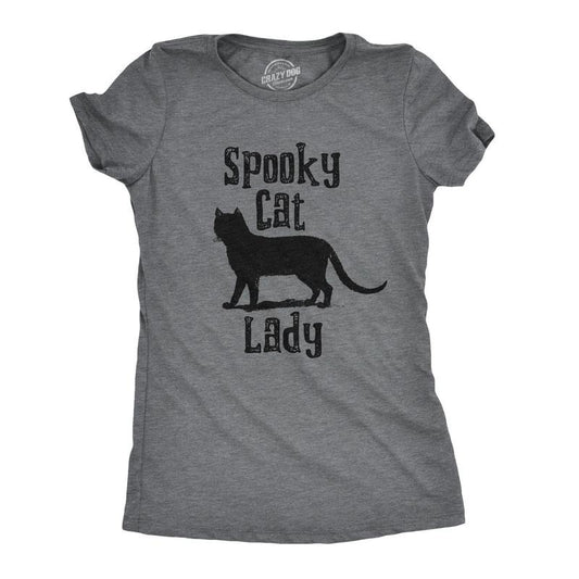 Womens Spooky Cat Lady T Shirt Funny Black Cat Halloween Tee Funny Womens T Shirts Cute Slimming Top Comfortable Soft Womenswear Halloween Tops for Women Funny Cat Top Women's Novelty Tees Dark Grey