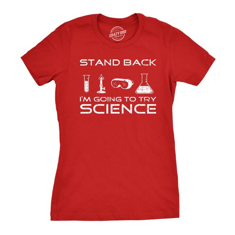 Womens Stand Back Science Funny Shirts Cool Humorous Nerdy T shirts for Geeks Funny Womens T Shirts Cute Slimming Top Comfortable Soft Womenswear Science Tops for Women Funny Nerd Top Women's Novelty Red