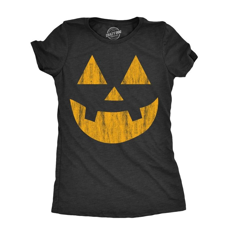 Womens Standard Jack Pumpkin T Shirt Funny Halloween Jack O Lantern Frightening Smile Tee For Ladies Funny Womens T Shirts Cute Slimming Top Comfortable Soft Womenswear Halloween Tops for Women Black -