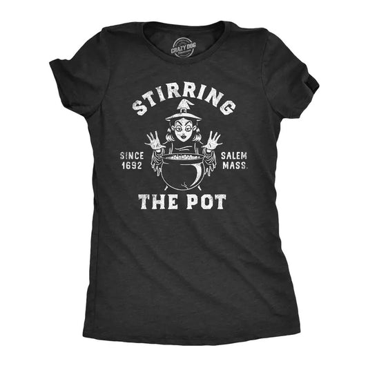 Womens Stirring The Pot T Shirt Funny Halloween Witch Spell Casting Joke Tee For Ladies Funny Womens T Shirts Cute Slimming Top Comfortable Soft Womenswear Halloween Tops for Women Funny Sarcastic Top Black -