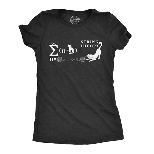 Womens String Theory T Shirt Funny Cat Math Science Nerdy Tee Funny Womens T Shirts Cute Slimming Top Comfortable Soft Womenswear Cat Black