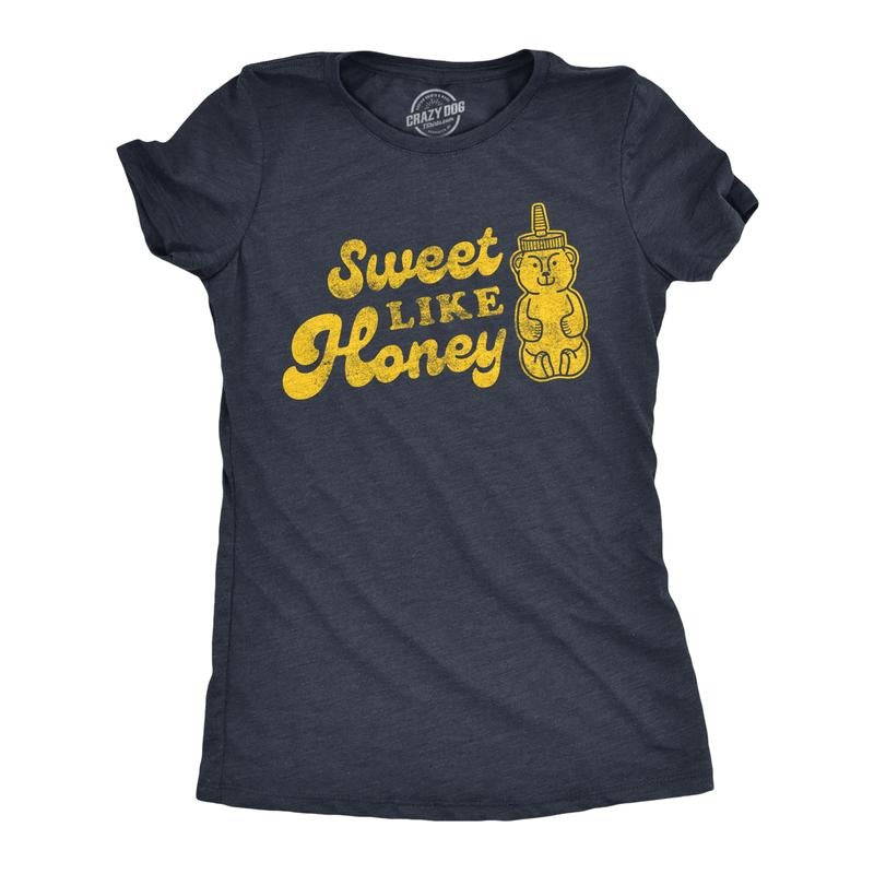 Womens Sweet Like Honey T shirt Cute Camping Bear Top Graphic Novelty Tee Funny Womens T Shirts Cute Slimming Top Comfortable Soft Navy
