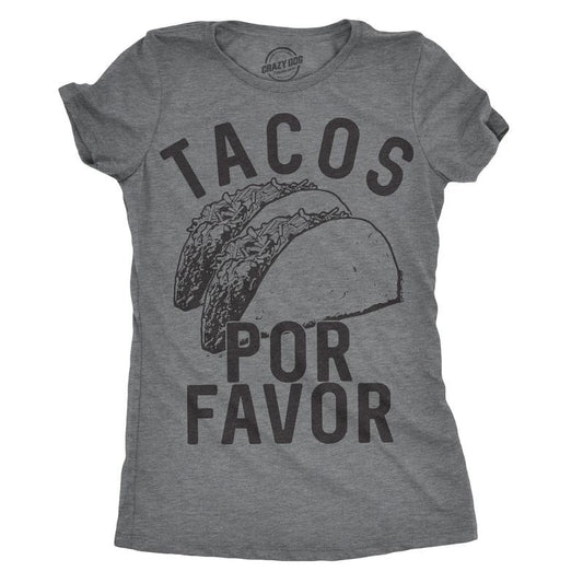 Womens Tacos Por Favor T Shirt Funny Spanish Tee For Ladies Funny Womens T Shirts Cute Slimming Top Comfortable Soft Womenswear Cinco De Mayo Tops for Women Funny Food Top Women's Novelty Tees Dark Grey