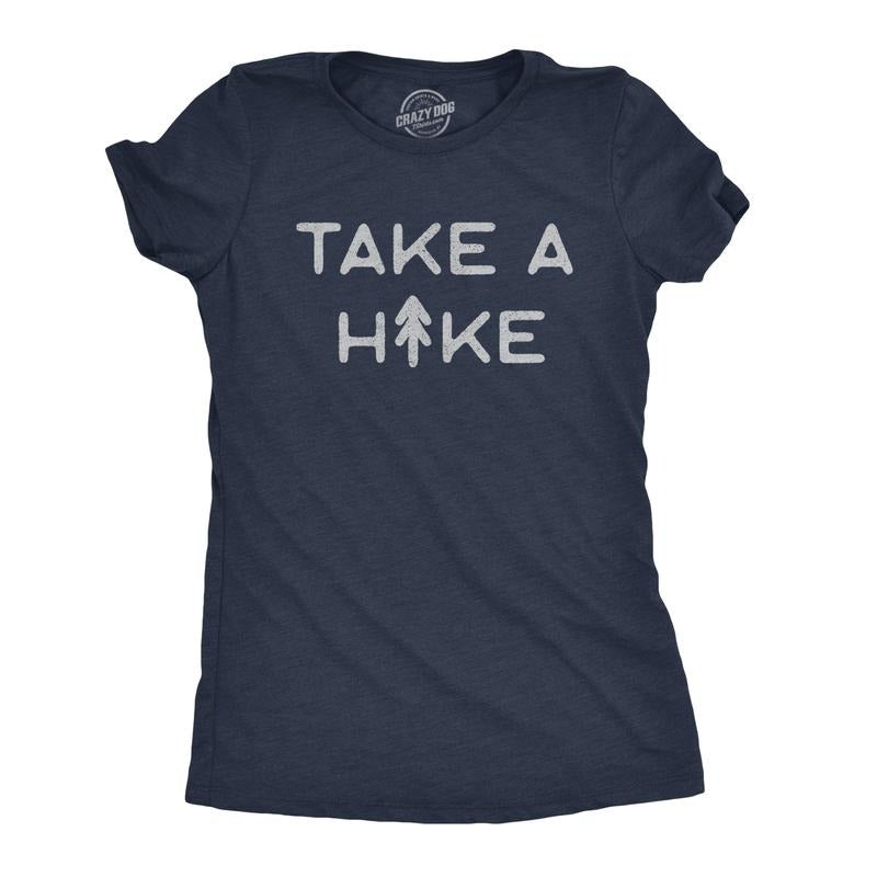 Womens Take A Hike T Shirt Funny Outdoor Adventure Camping Graphic Tee Funny Womens T Shirts Cute Slimming Top Comfortable Soft Womenswear Funny Camping Top Women's Novelty Tees Navy -