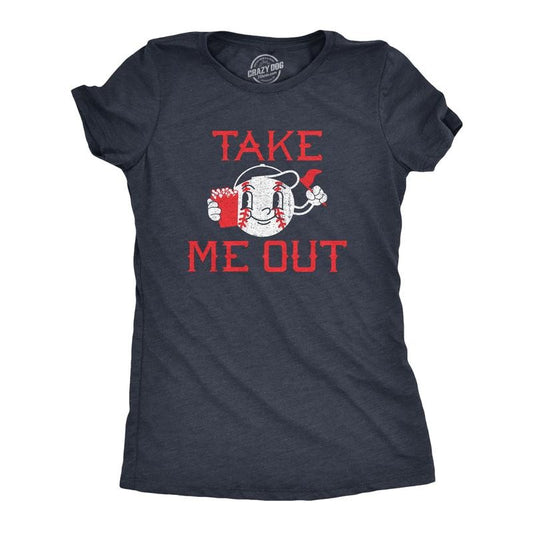 Womens Take Me Out T Shirt Funny Sarcastic Baseball Game Popcorn Graphic Tee For Ladies Funny Womens T Shirts Cute Slimming Top Comfortable Soft Womenswear Sarcastic Tops for Women Funny Baseball Top Navy -