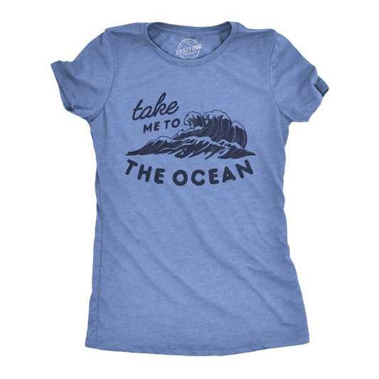 Womens Take Me To The Ocean T Shirt Cute Beach Vacation Tee Funny Womens T Shirts Cute Slimming Top Comfortable Soft Womenswear Funny Summer Top Women's Novelty Tees Light Blue
