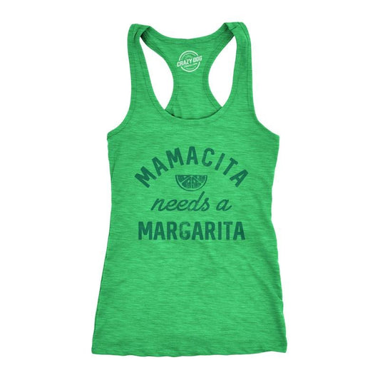 Womens Tank Mamacita Needs A Margarita Tanktop Funny Tequila Shirt Funny Racerback Tank Cute Slimming Tank tops comfortable soft top Green