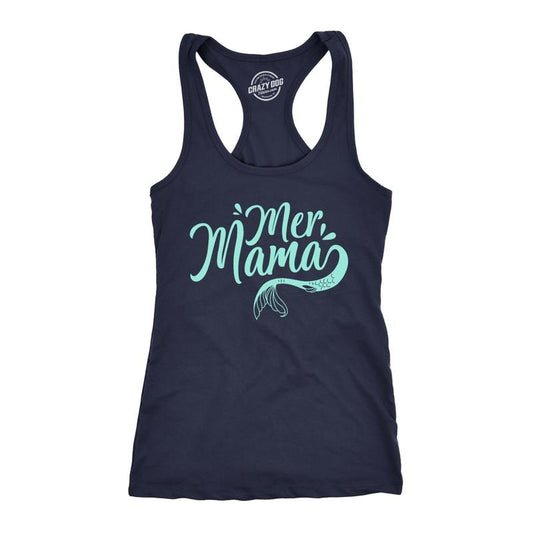 Womens Tank MerMama Tanktop Funny Mothers Day Mermaid Shirt Funny Racerback Tank Cute Slimming Tank tops comfortable soft top Mother's Day Tank Top for Women Novelty Tank Tops for Women Navy