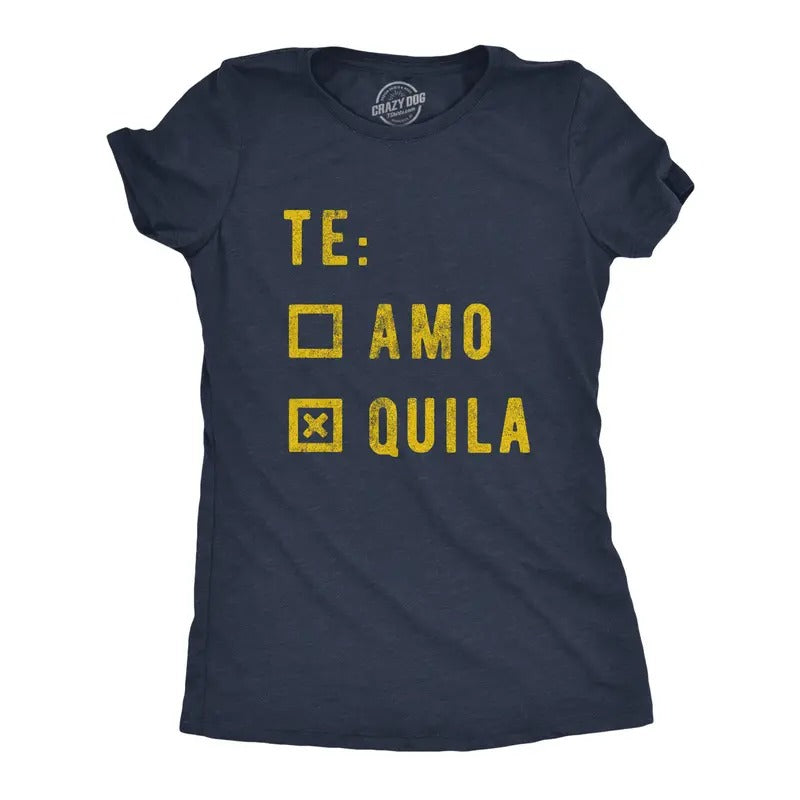 Womens Te amo Tequila T Shirt Funny Taco Tuesday Margarita Graphic Tee Funny Womens T Shirts Cute Slimming Top Comfortable Soft Womenswear Cinco De Mayo Tops for Women Funny Drinking Top Women's Navy