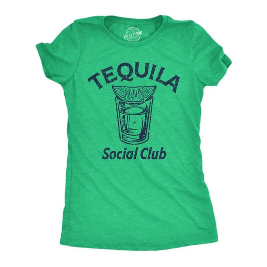 Womens Tequila Social Club T Shirt Funny Liquor Shot Drinking Lovers Tee For Ladies Funny Womens T Shirts Cute Slimming Top Comfortable Soft Womenswear Liquor Tops for Women Funny Drinking Top Women's Green -