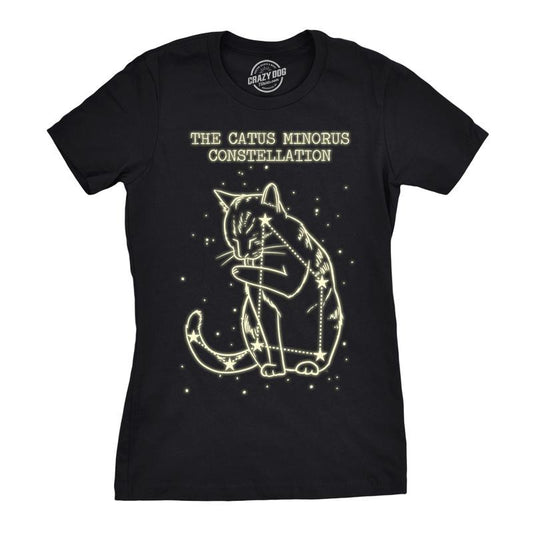 Womens The Catus Minorus Constellation Glow In The Dark T Shirt Funny Cats Tee Funny Womens T Shirts Cute Slimming Top Comfortable Soft Womenswear Cat Tops for Women Funny Science Top Women's Novelty Black -