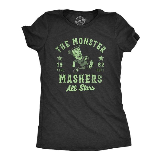Womens The Monster Mashers All Stars T Shirt Funny Halloween Baseball Team Tee For Ladies Funny Womens T Shirts Cute Slimming Top Comfortable Soft Womenswear Halloween Tops for Women Funny Baseball Black -