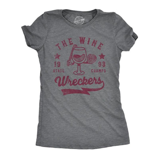 Womens The Wine Wreckers State Champs T Shirt Funny Booze Baseball Team Tee For Ladies Funny Womens T Shirts Cute Slimming Top Comfortable Soft Womenswear Baseball Tops for Women Funny Wine Top Dark Grey