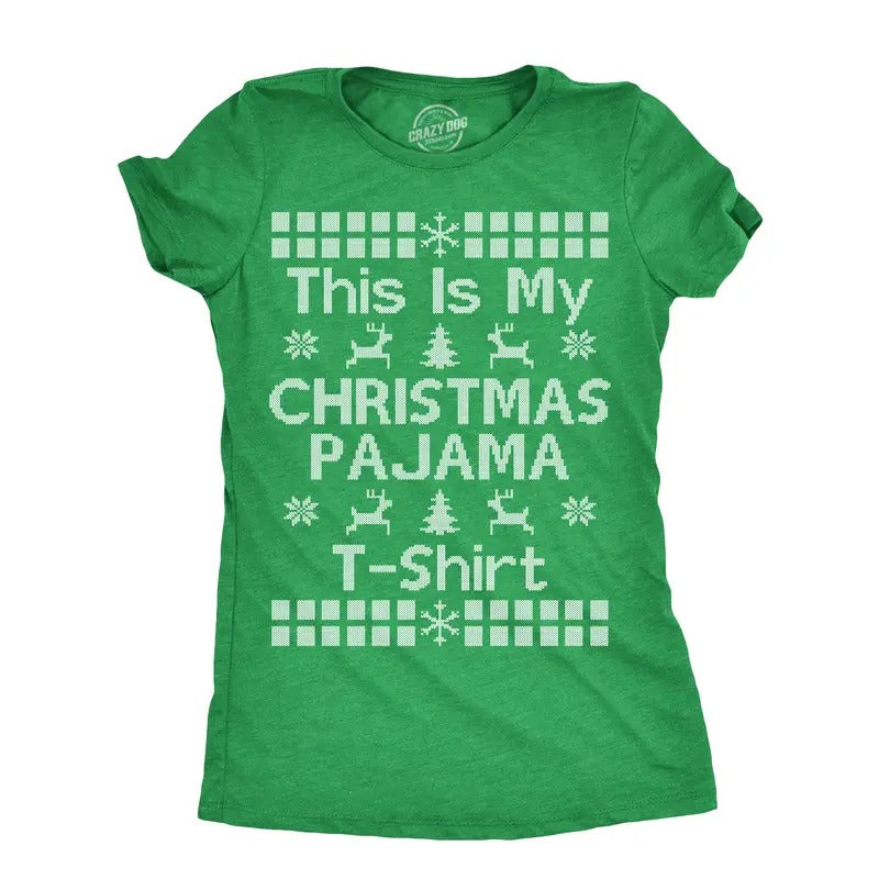 Womens This Is My Christmas Pajama T Shirt Funny Cozy Xmas PJs Tee for Ladies Funny Womens T Shirts Cute Slimming Top Comfortable Soft Womenswear Christmas Tops for Women Funny Sarcastic Top Women's Green -