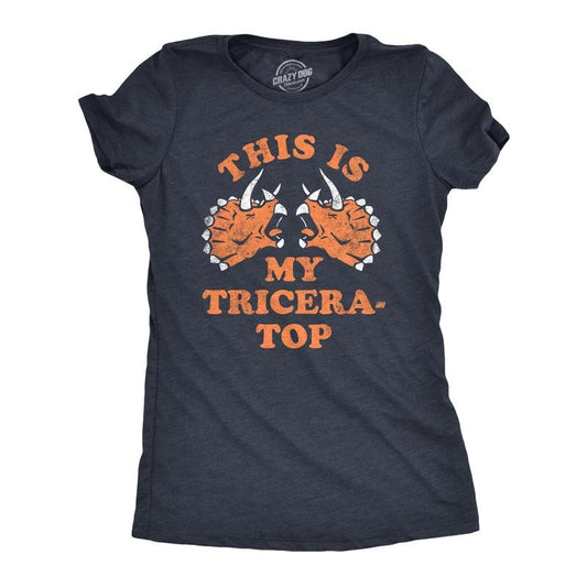 Womens This Is My Tricera Top T Shirt Funny Dinosaur Triceratops Joke Tee For Ladies Funny Womens T Shirts Cute Slimming Top Comfortable Soft Womenswear Funny Sarcastic Top Women's Novelty Tees Navy -