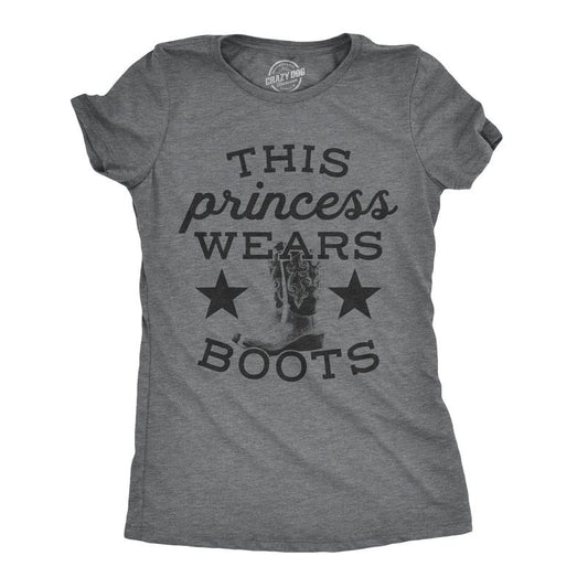 Womens This Princess Wears Boots T Shirt Funny Country Music Tee For Ladies Funny Womens T Shirts Cute Slimming Top Comfortable Soft Womenswear Funny Music Top Women's Novelty Tees Dark Grey
