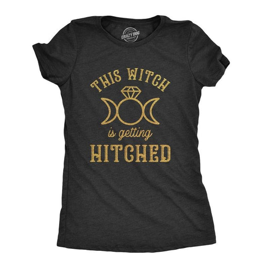 Womens This Witch Is Getting Hitched T Shirt Funny Halloween Wedding Bride Tee Funny Womens T Shirts Cute Slimming Top Comfortable Soft Womenswear Halloween Tops for Women Funny Proposal Top Women's Black -
