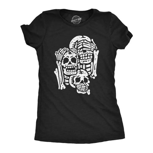 Womens Three Wise Skeletons T Shirt Funny Spooky Halloween Party Joke Tee For Ladies Funny Womens T Shirts Cute Slimming Top Comfortable Soft Womenswear Halloween Tops for Women Women's Novelty Tees Black -
