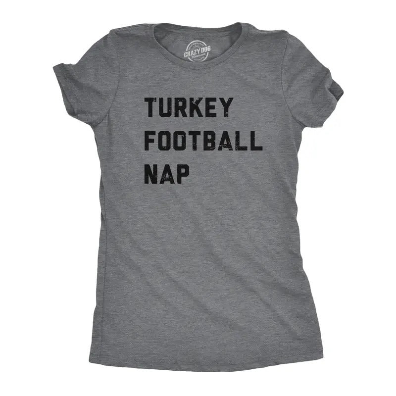 Womens Turkey Football Nap T Shirt Funny Thanksgiving Dinner Tee For Ladies Funny Womens T Shirts Cute Slimming Top Comfortable Soft Womenswear Thanksgiving Tops for Women Funny Food Top Women's Dark Grey