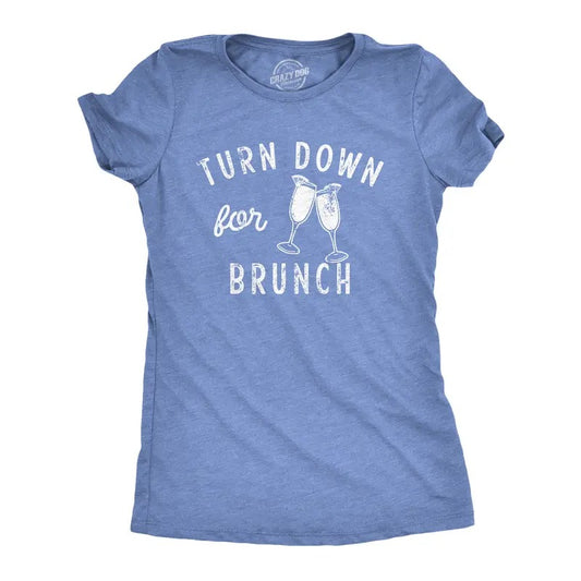Womens Turn Down For Brunch T Shirt Funny Breakfast Mimosa Drinking Lovers Tee For Ladies Funny Womens T Shirts Cute Slimming Top Comfortable Soft Womenswear Drinking T Shirt for Women Funny Food T Light Blue