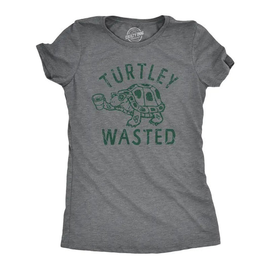 Womens Turtley Wasted T Shirt Funny Partying Drinking Turtle Joke Tee for Ladies Funny Womens T Shirts Cute Slimming Top Comfortable Soft Womenswear Animal Tops for Women Funny Drinking Top Women's Dark Grey