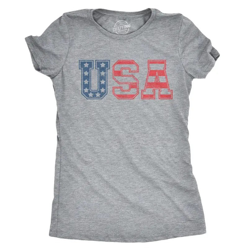 Womens USA Vintage T Shirt 4th Of July Indepence Day T Shirt Patriotic America Funny Womens T Shirts Cute Slimming Top Comfortable Soft Womenswear Funny Camping Top Women's Novelty Tees Light Grey
